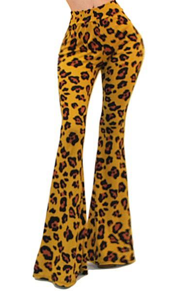 leopard pull on bell bottom pants