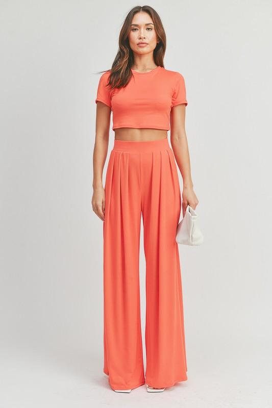 short sleeve crop top & palazzo pant set