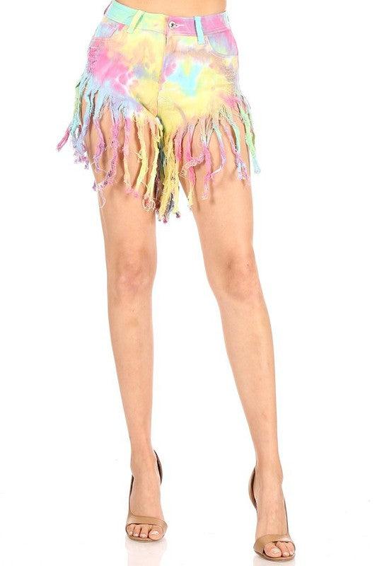 high waist stretchy fringe jean shorts