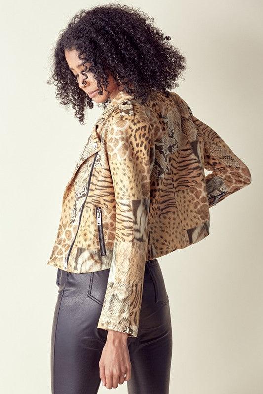 Animal Print Suede Texture Moto Jacket