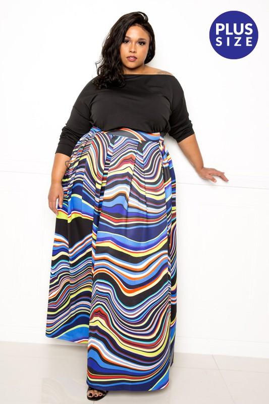 PLUS wavy line print maxi skirt