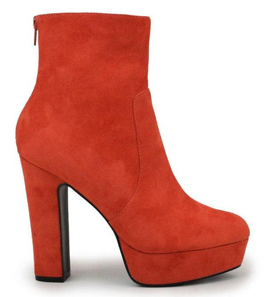 faux suede platform chunky heel bootie