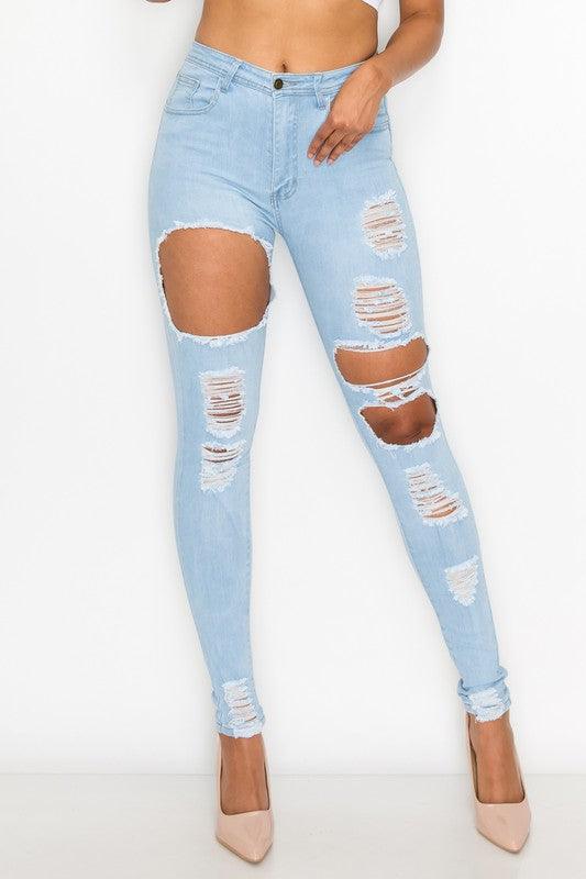 LO-171 high waist stretch rips & holes skinny jeans