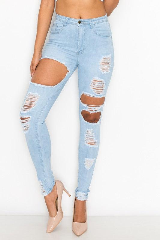 LO-171 high waist stretch rips & holes skinny jeans