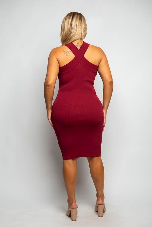 PLUS knit cross over strap sleeveless bodycon dress