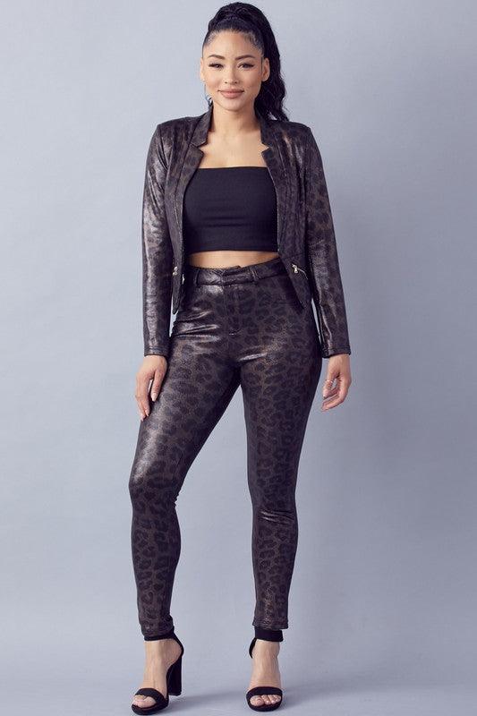 shiny leopard high waist skinny pants