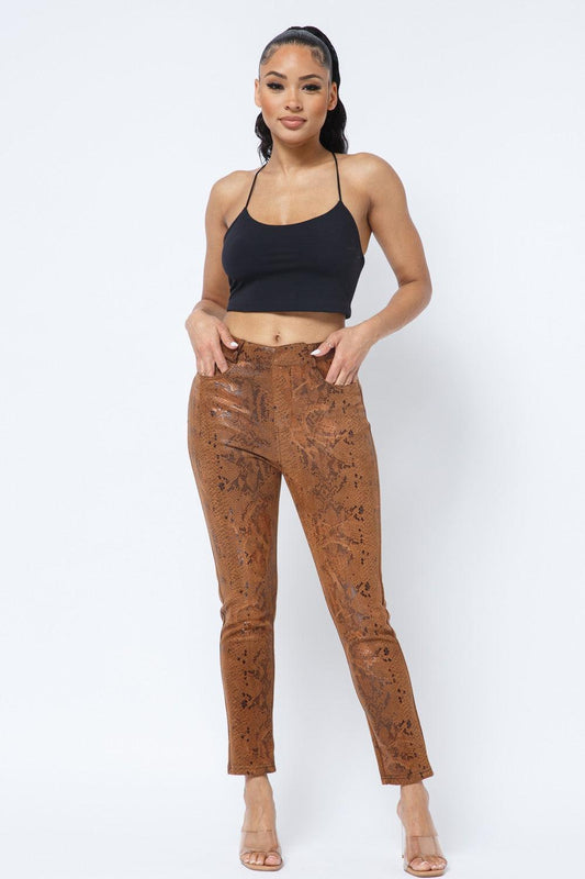 snake printed skinny pants