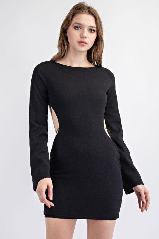 long sleeve waist cut-out dress