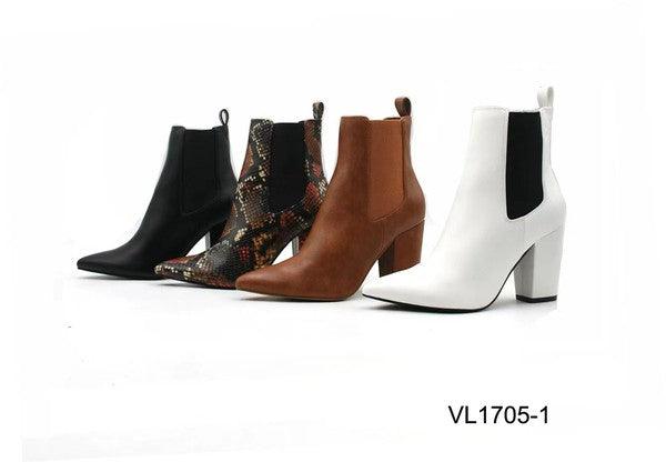 pointy toe chunky heel bootie