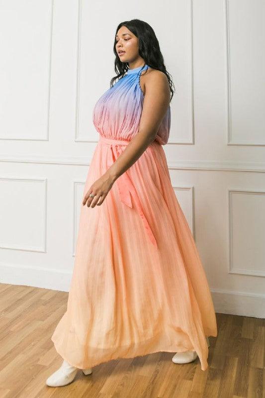 PLUS ombre pleated maxi dress