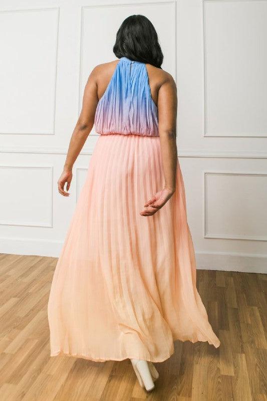 PLUS ombre pleated maxi dress