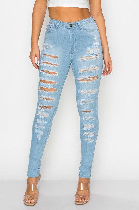 LO-199 high waist stretch slashed skinny jeans