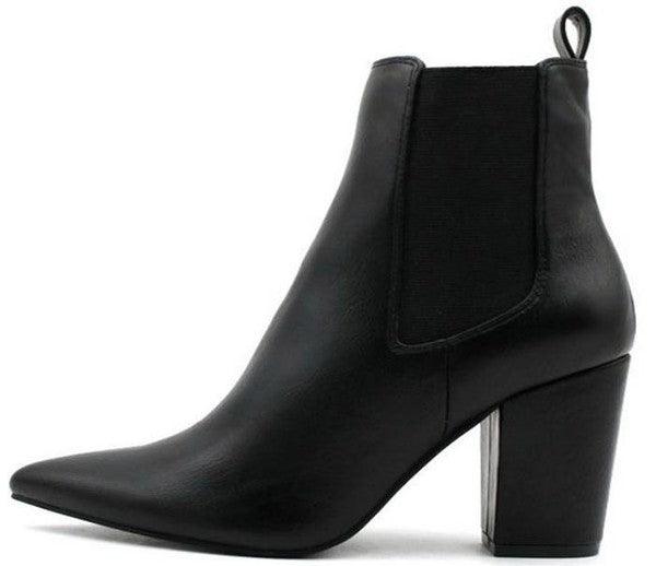 pointy toe chunky heel bootie