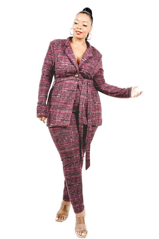 PLUS 2pc set- brushed plaid jacket & pants