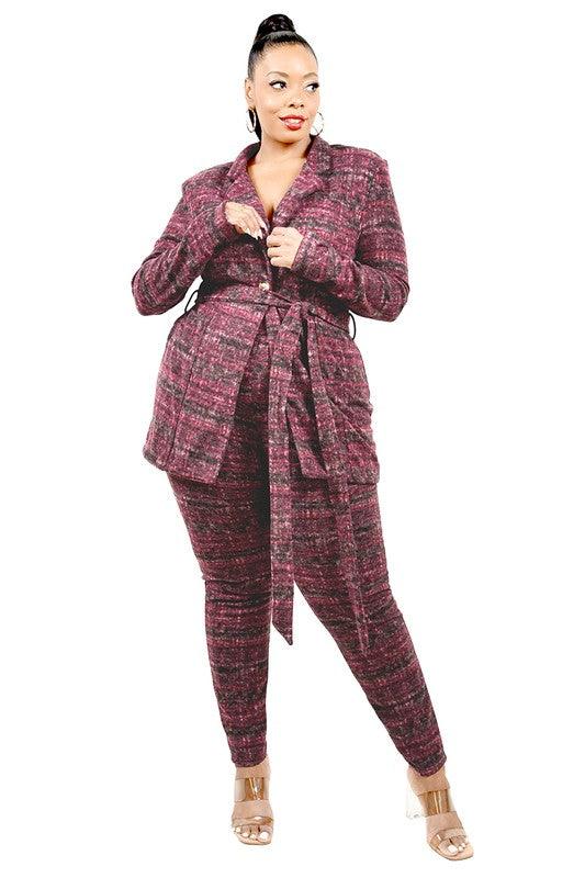 PLUS 2pc set- brushed plaid jacket & pants