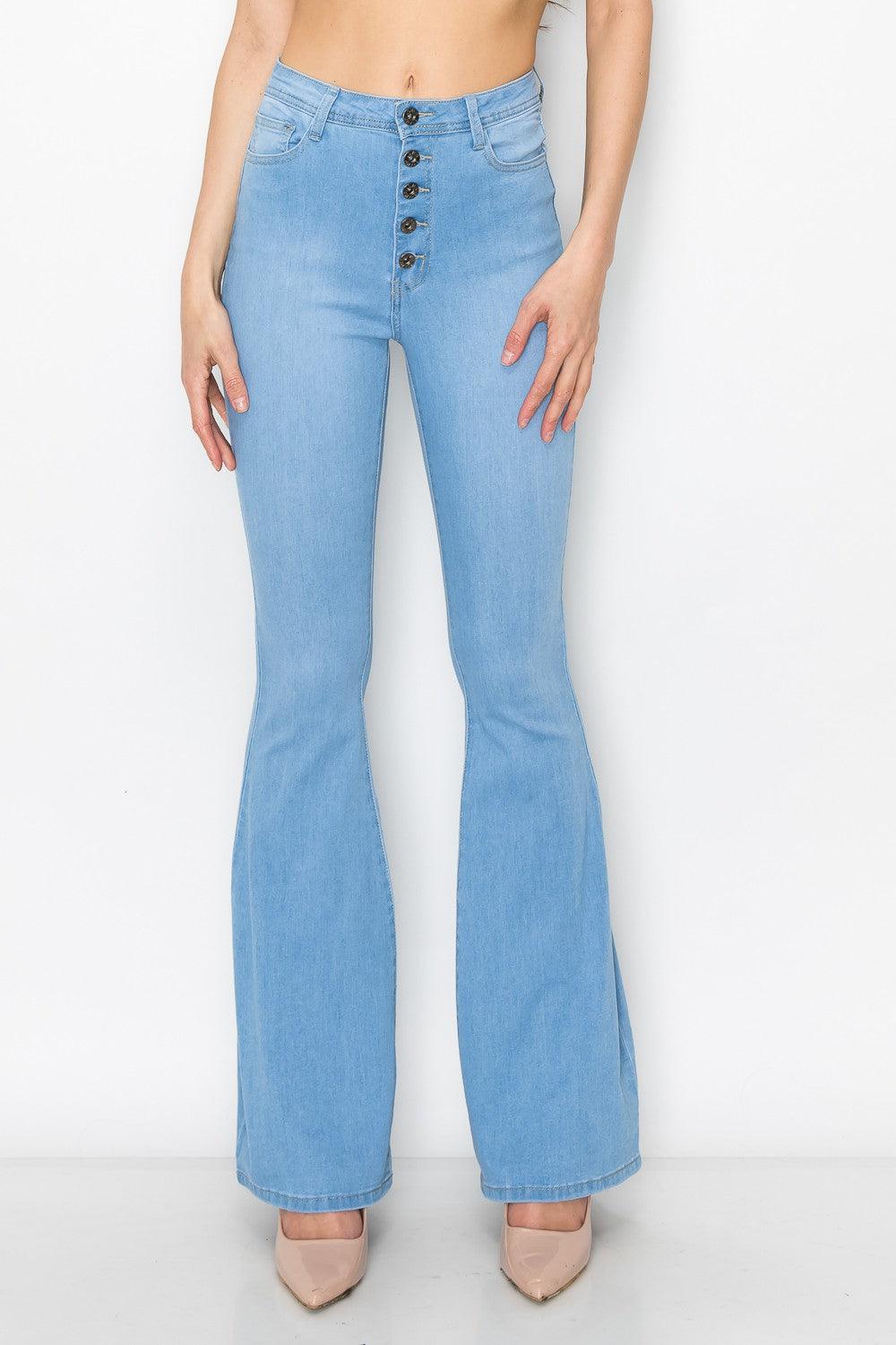 Bc-065 High Waist Button Flare Jeans