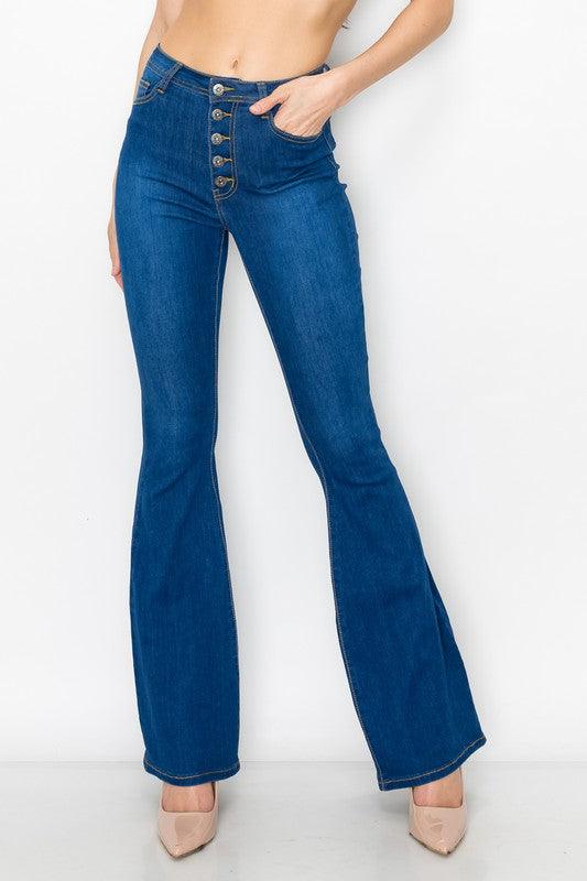 BC066 High Waist Button Flare Jeans