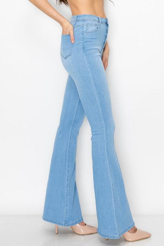 Bc-065 High Waist Button Flare Jeans