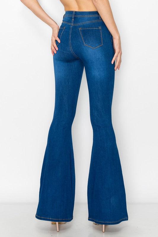 BC066 High Waist Button Flare Jeans