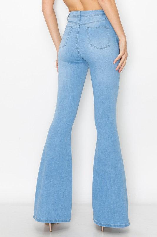 Bc-065 High Waist Button Flare Jeans