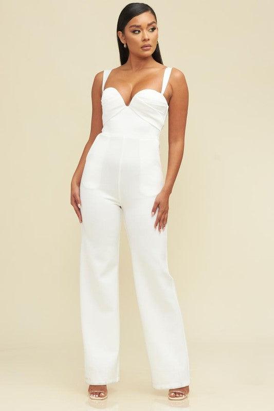 Draped deep v-neck jumpsuit