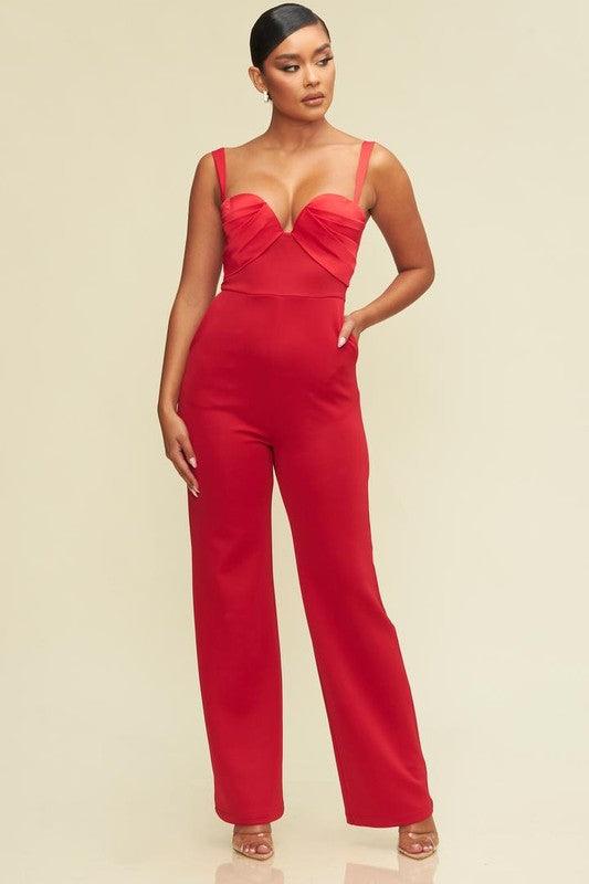 Draped deep v-neck jumpsuit