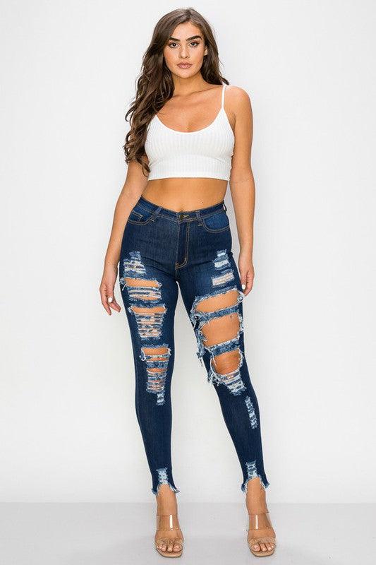 LO-191 stretch high waist destroyed skinny jeans