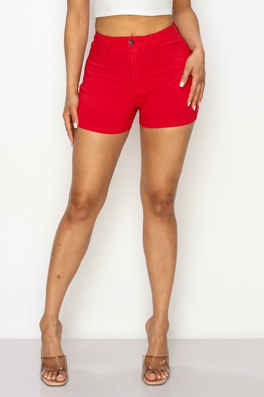 High waist stretch colored shorts