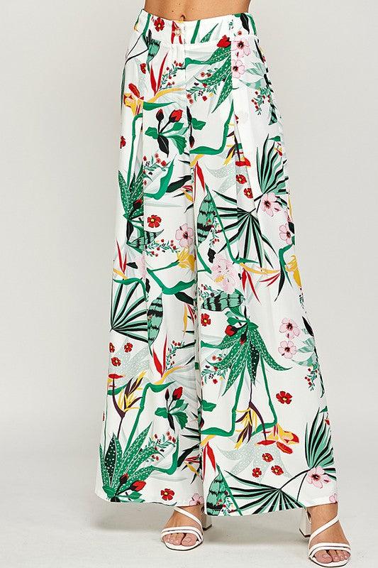 tropical print wide leg pant