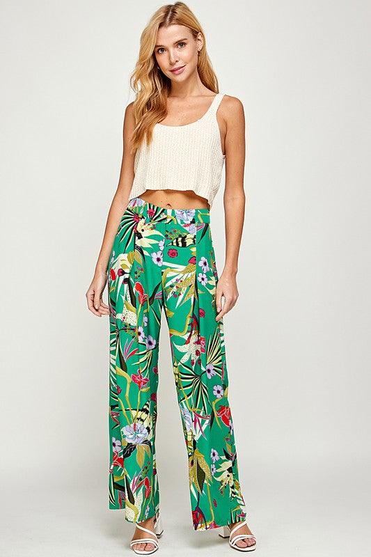 tropical print wide leg pant