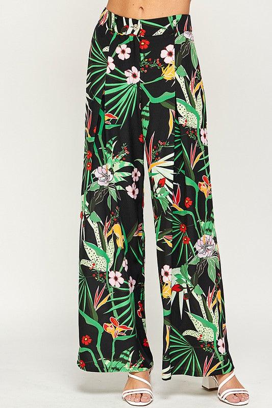 tropical print wide leg pant