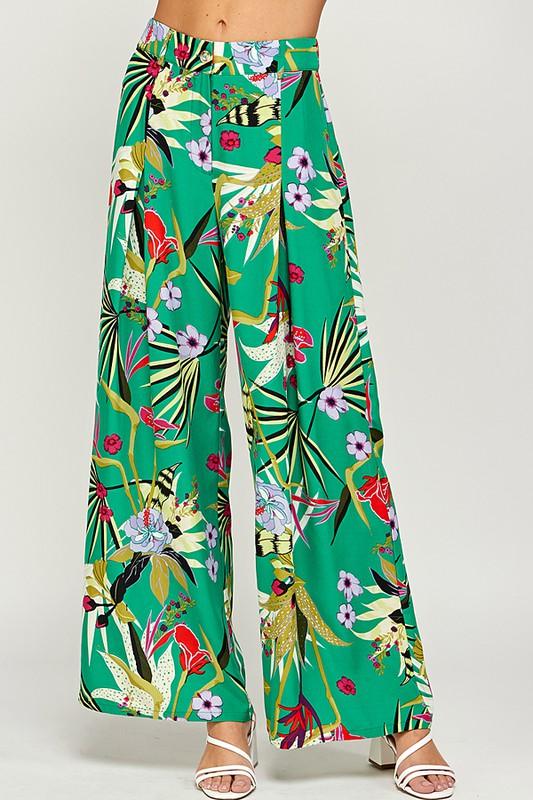 tropical print wide leg pant