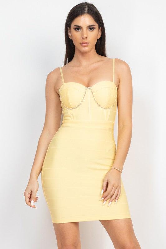 stone trim bustier zipup dress