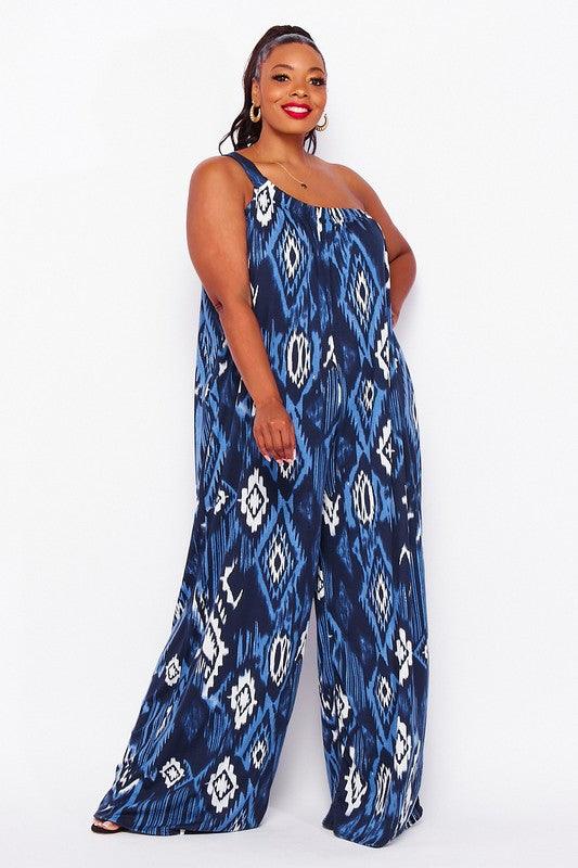 Sydney's Closet CE2014 Plus Sized Jumpsuit one shoulder ruffle