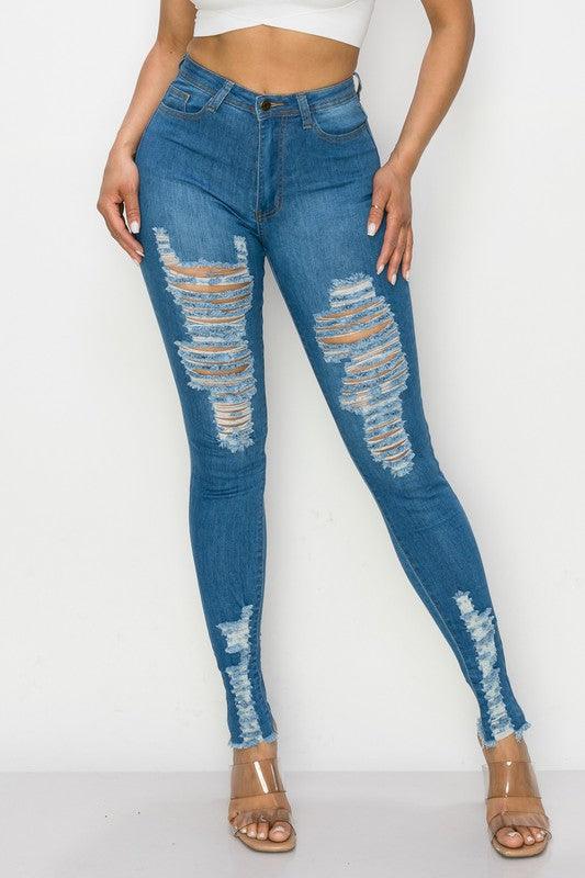 LO-196 High rise stretch distressed skinny jeans