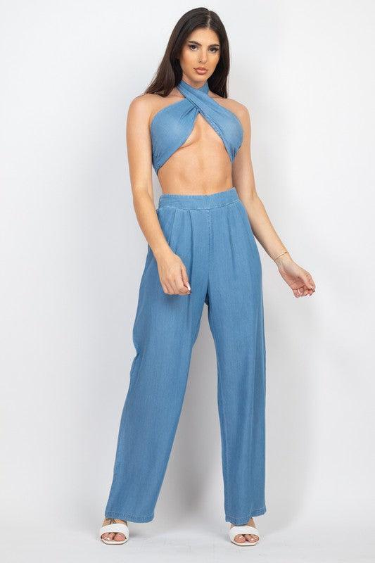 tube tied top & wide pant set