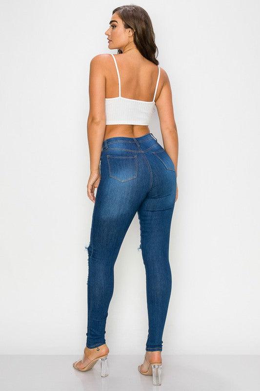 LO-194 High waist stretch distressed skinny jeans