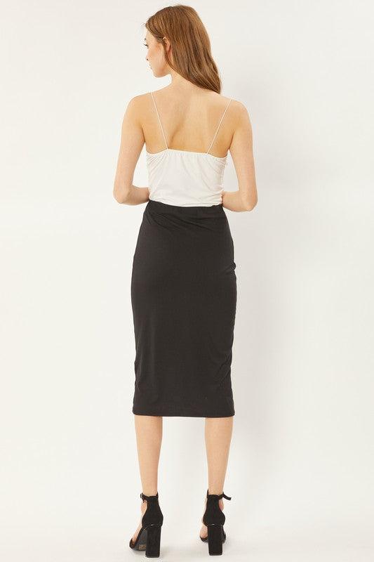 jersey gathered knee skirt