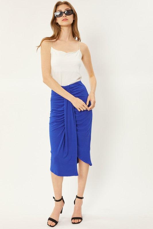 jersey gathered knee skirt