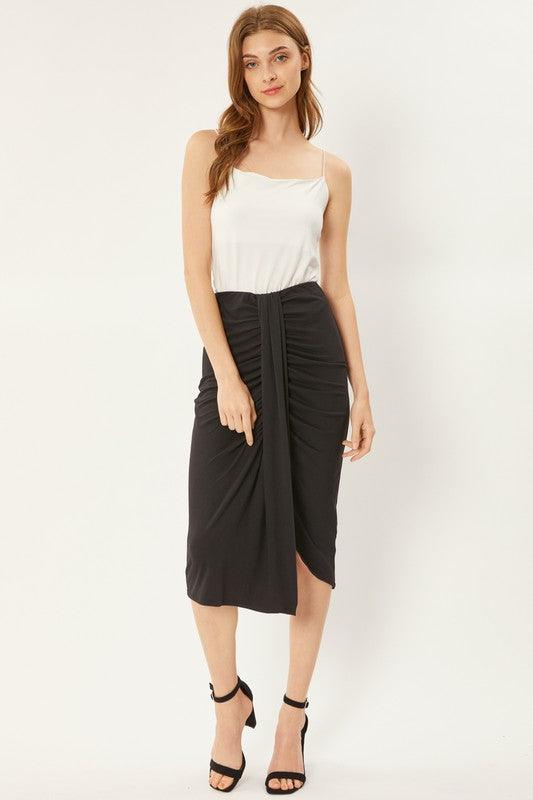 jersey gathered knee skirt