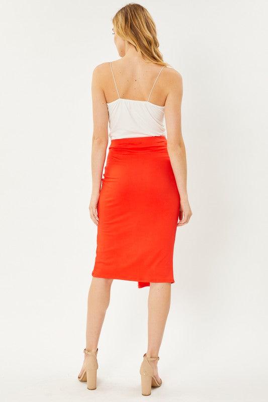 jersey gathered knee skirt