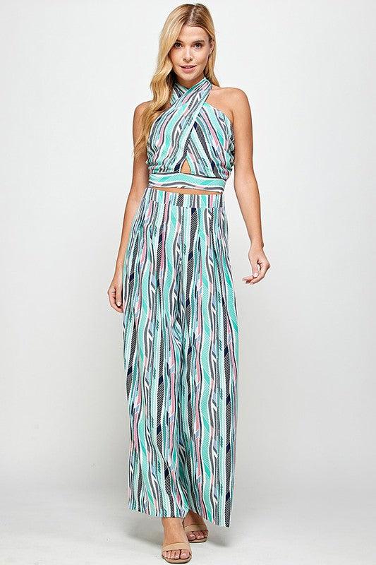 halter neck crop top w/ palazzo pant set