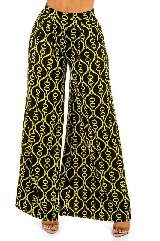 chain print wide leg pants