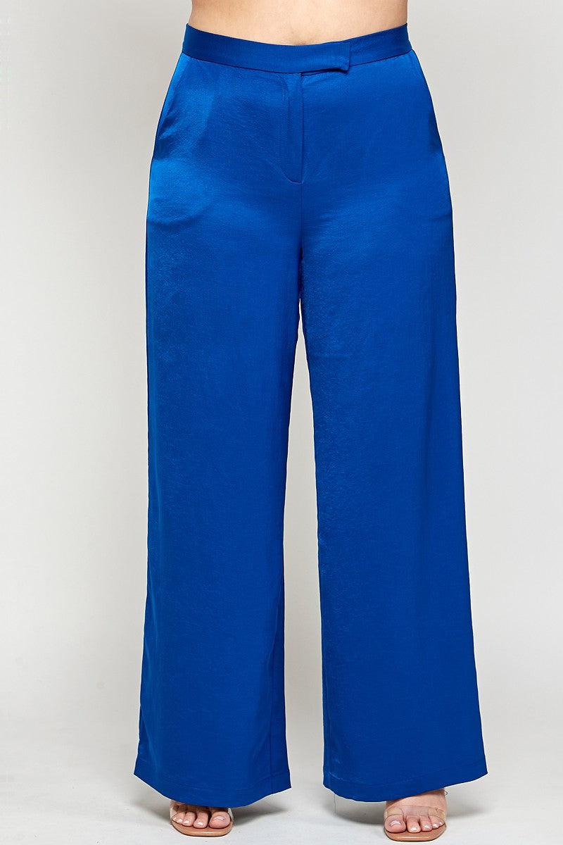 PLUS satin wide leg high waist pants