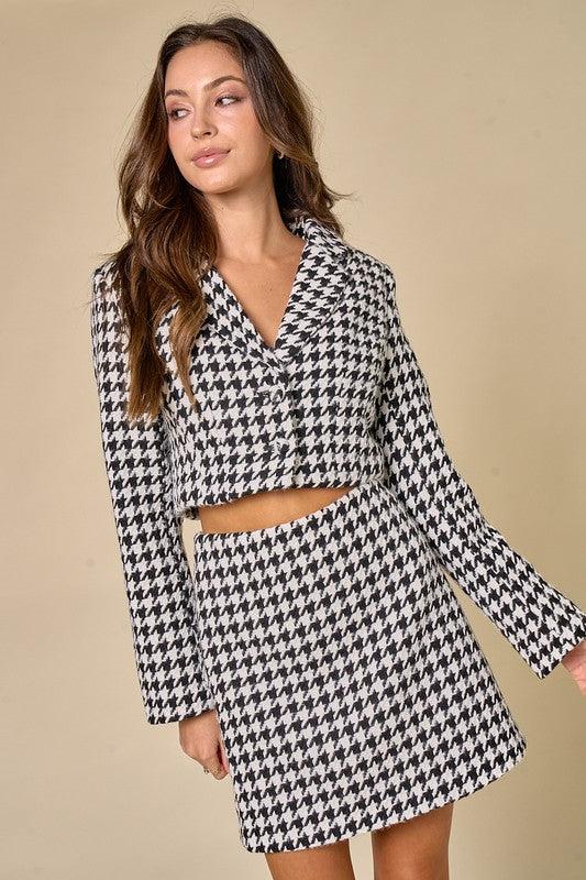 houndstooth crop jacket