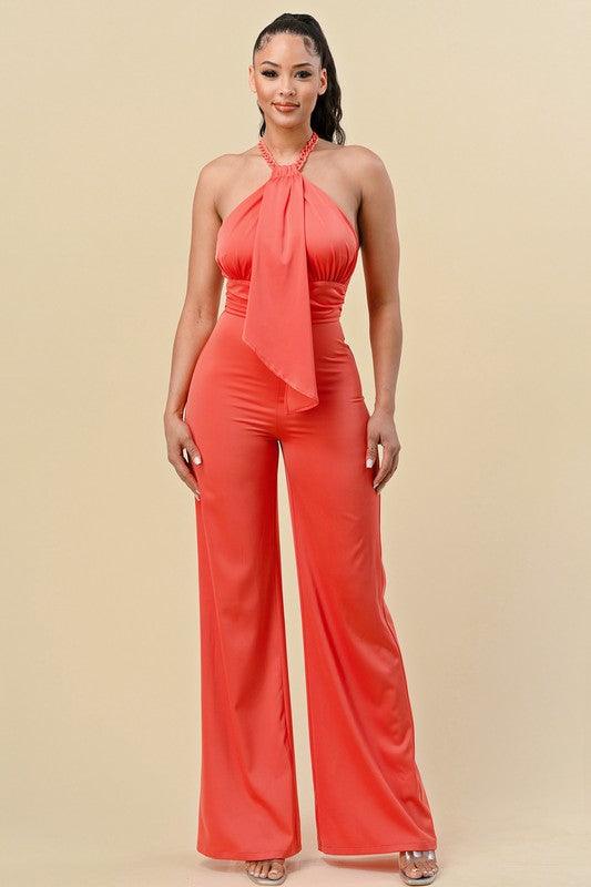 Necklace halter top jumpsuit