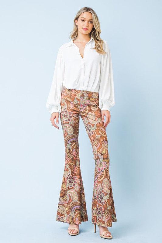 paisley print flare pants