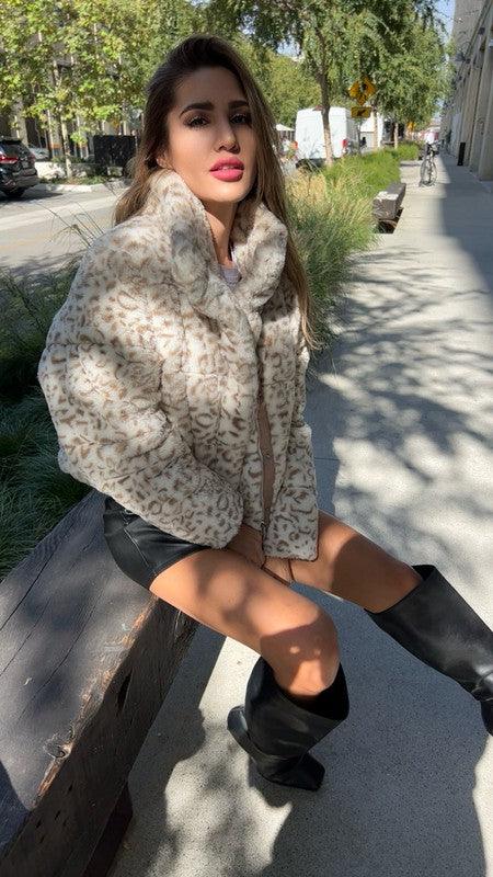 leopard faux fur jacket