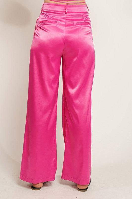 PLUS Satin High Waisted Pants