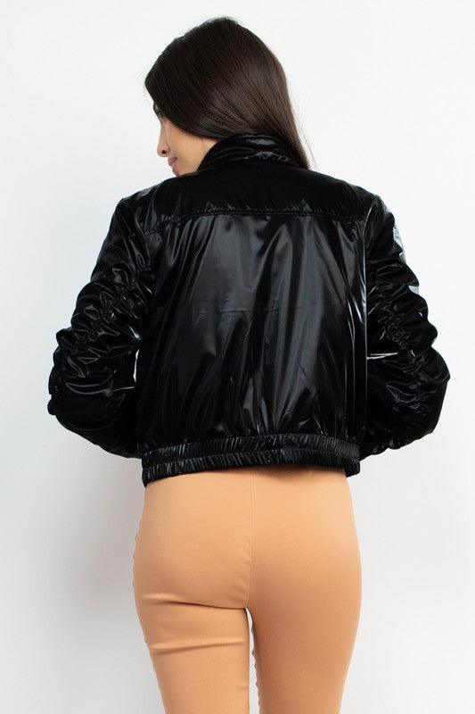 Shiny Slick Windbreaker Bomber Jacket